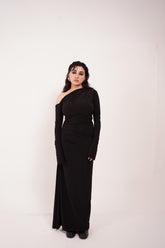 Black Off shoulder Ruched Maxi